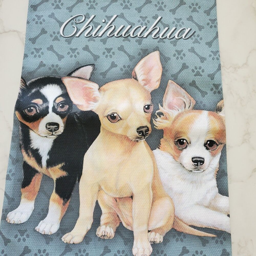 FIDDLER'S ELBOW Chihuahua Dish Towel Tea Hand XL 21"x31" All Cotton Screen Print